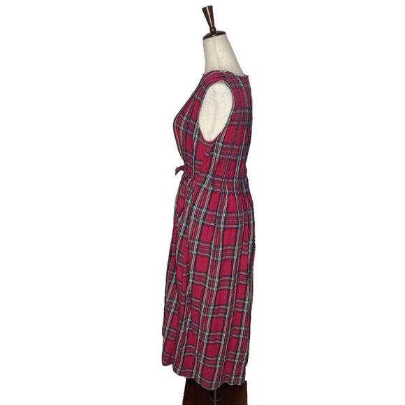 Vtg British Khaki Robert Lighton Tartan Plaid Midi Dress 6 Sleeveless Tie Waist - Picture 3 of 8